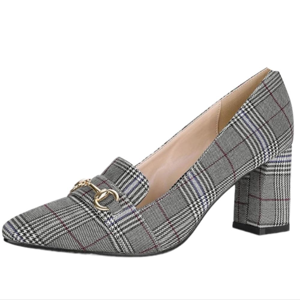 🩵Herringbone Pointed Toe Square Chunky Heels Size 8.5